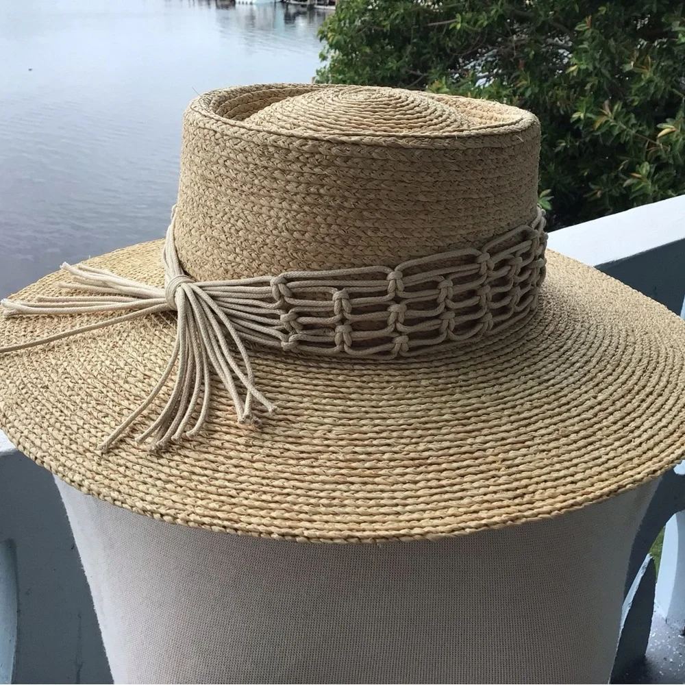 San Diego Hat Company Sandy Beach Women’s Raffia Telescope Boater Wide Brim Hat - Picture 4 of 16